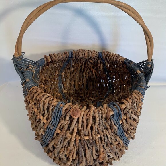 VTG Buttocks Basket Egg Gathering Hand Woven Primitive Rustic Gods Eye Large 16" - Picture 10 of 16